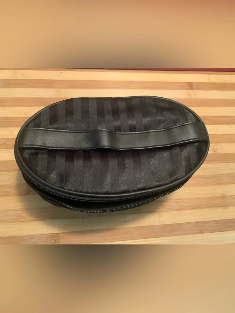 Latina Black Striped Satin Cosmetic Bag 12 x 7 x 4.5 Inches